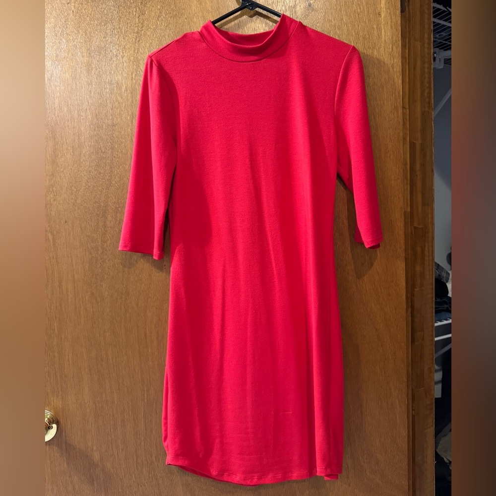 Red Mock Neck Dress